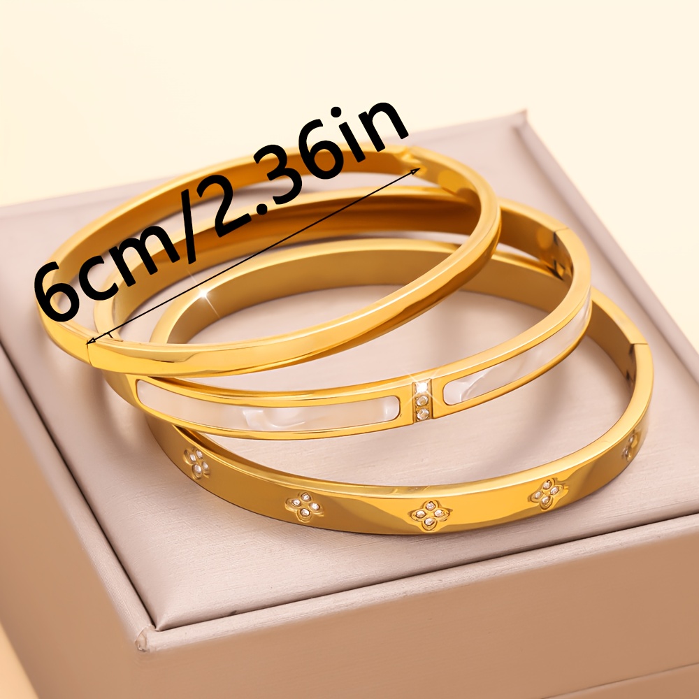 Women's Four-Leaf Clover Inlaid Stainless Steel Stackable Bracelet